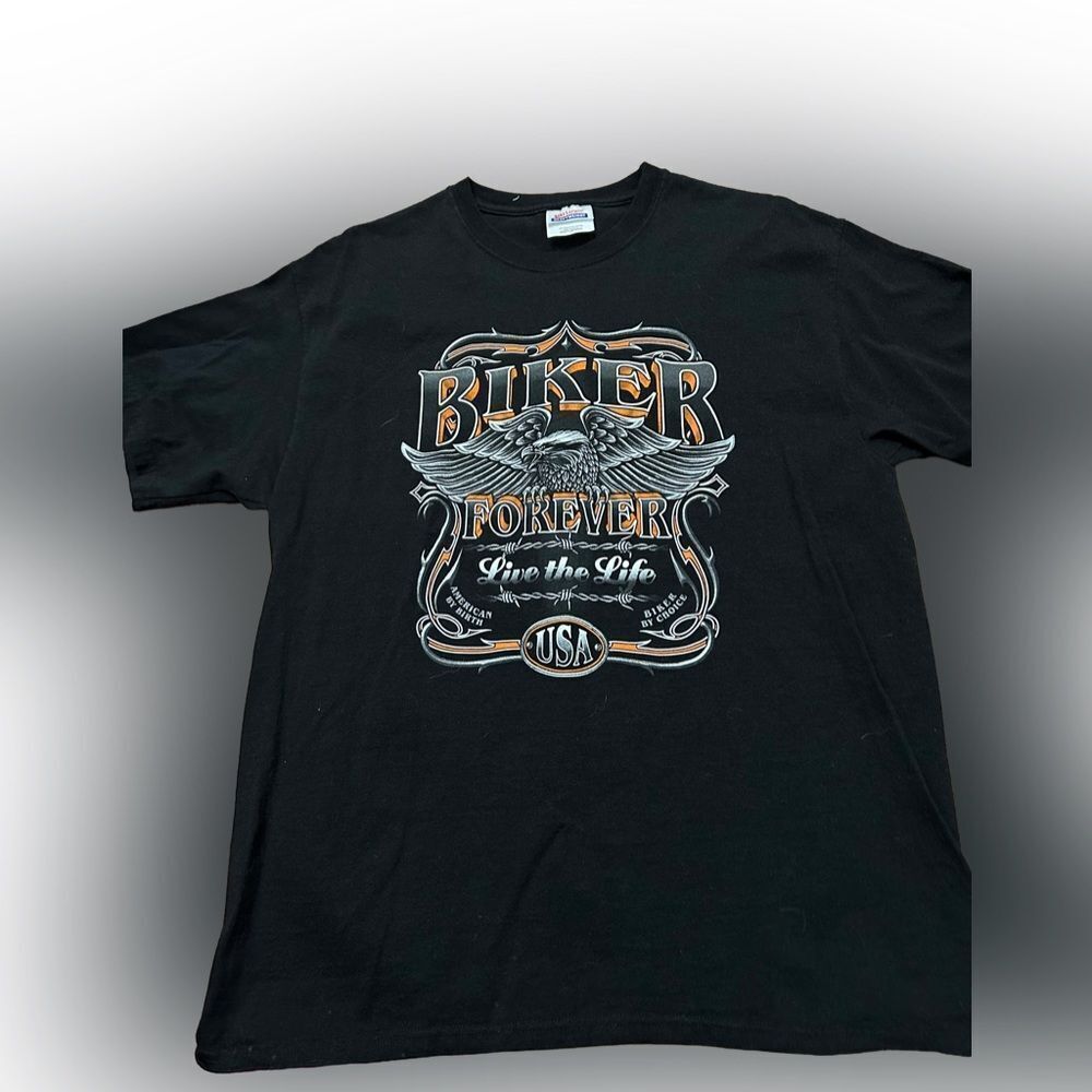 Biker Forever Live the Life Motorcycle Eagle T-shirt